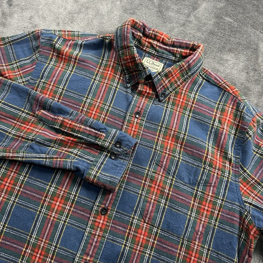 LL Bean Shirt Mens XLT TALL Gray Plaid Slim‎ Fit Long Sleeve Flannel